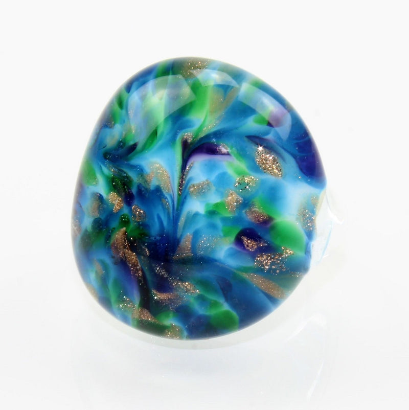 Ring "Madame" Türkis-Nachtblau marmoriert