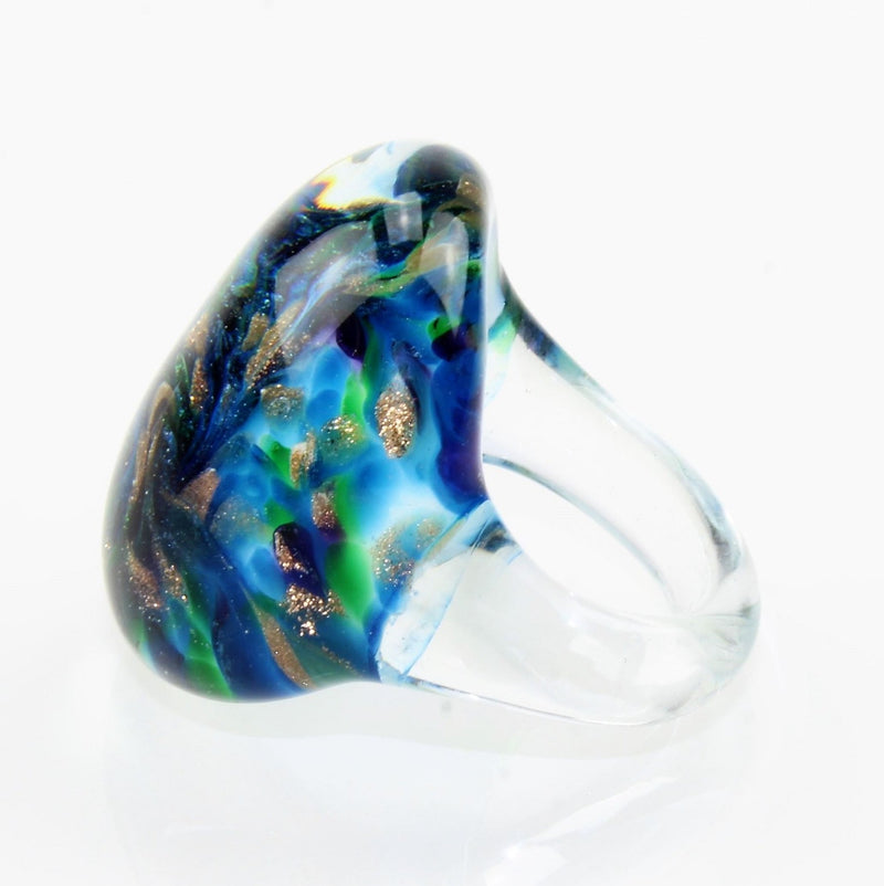 Ring "Madame" Türkis-Nachtblau marmoriert