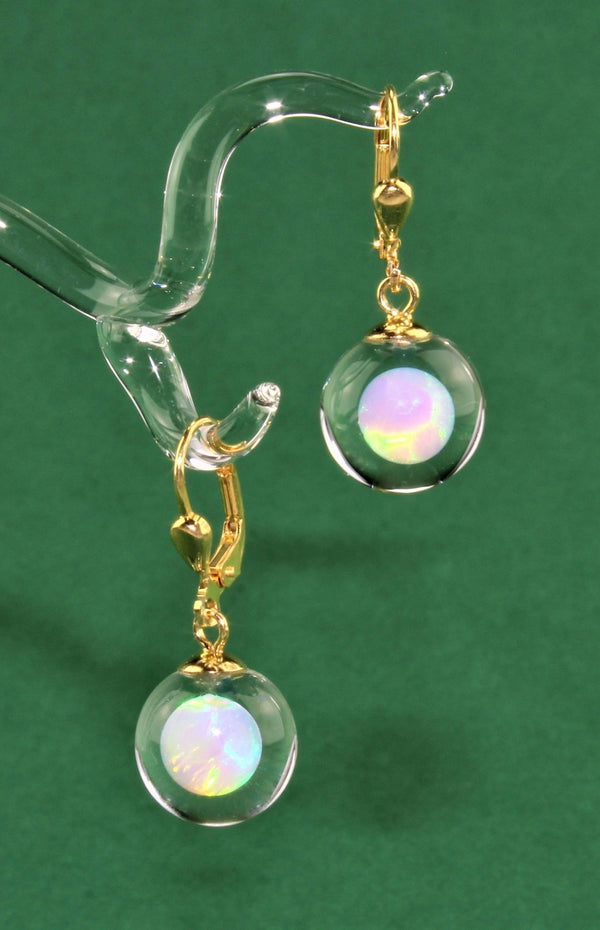 Ohrringe Kugel Opal mint , 585 Gelb und Weissgold