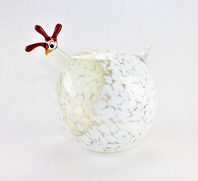 Perlhuhn marmoriert, weißer Flieder, Glas, Dekoration
