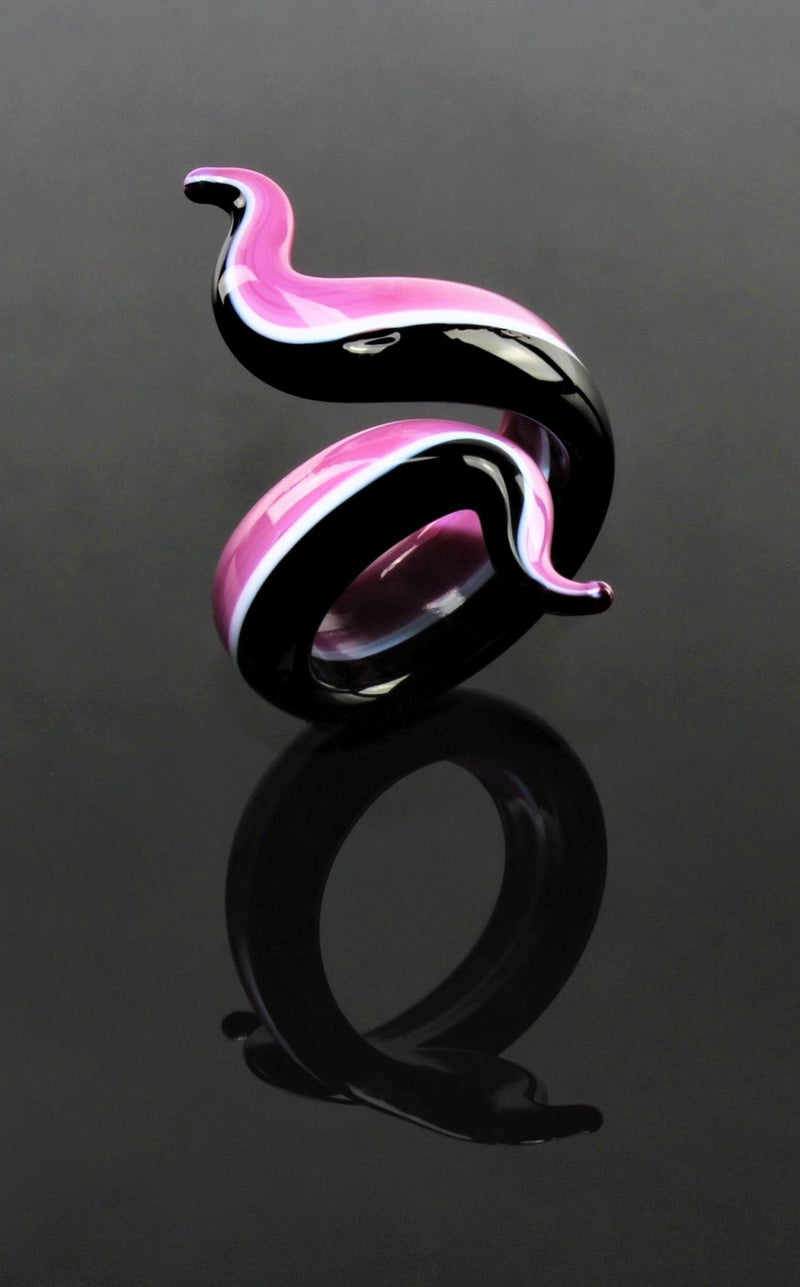 Ring "Eva", Schwarz-Pink , Borosilikatglas