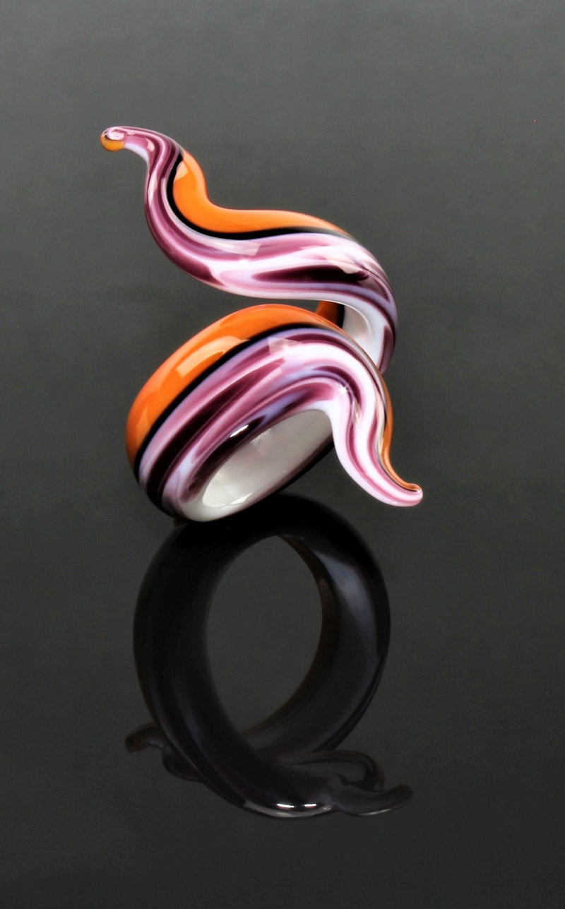 Ring "Eva", Kamelie marmoriert, Borosilikatglas