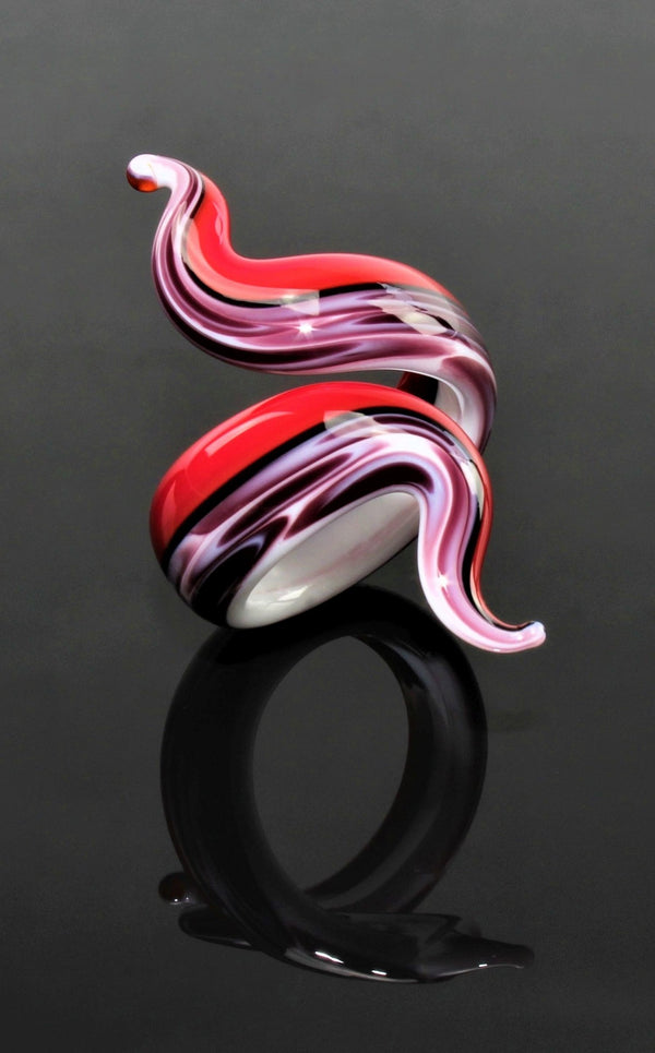 Ring "Eva", Kirschrot marmoriert, Borosilikatglas